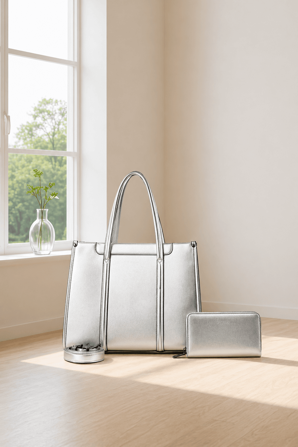Sac Cabas Argent Métallisé Miroir - PEDRA 56987